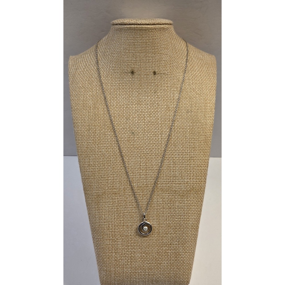 Sterling Silver White Pearl Swirl Pendant 18" Sterling Italian Chain Necklace